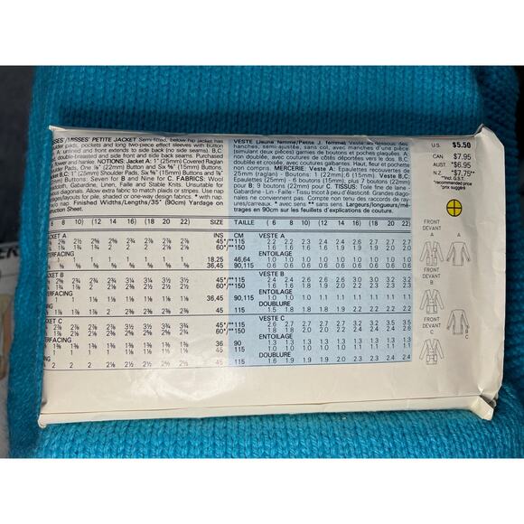 Butterick Sewing pattern 6664 Blazer double breasted 1980s size 12 - Picture 3 of 5